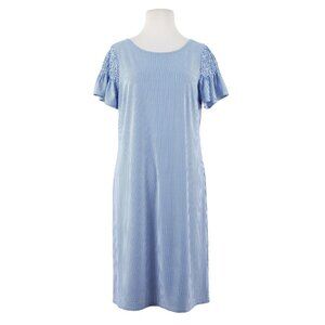 Talbots $119 Sz M Royal Blue White Striped Textured Polyester Nylon Dress